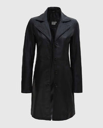 Women's Real Leather Black Coat