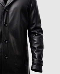 Men's Black Leather Car Style Coat