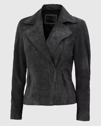 Women's Grey Suede Leather Moto Jacket