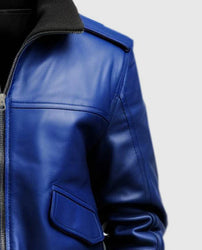 Men's Blue Leather Bomber Jacket