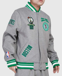 Boston Celtics Crest Emblem Heather Grey Varsity Wool Jacket