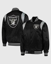 Las Vegas Raiders Prime Time Black/Silver Varsity Satin Jacket