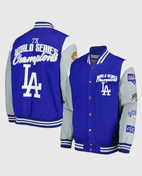LA Dodgers Franchise Gray and Royal Blue Varsity Jacket