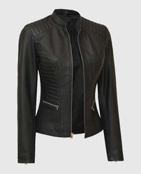 Women's Rachel Petite Black Cafe Racer Leather Jacket