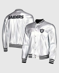 Las Vegas Raiders The Wild Collective Silver Metallic Satin Jacket