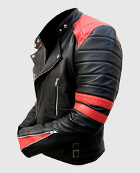 Men's Vintage Red Stripes Motorcycle Leather Jacket