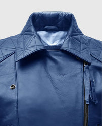 Women's Blue Biker Leather Jacket