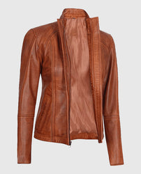 Women's Acerra Real Cognac Brown Leather Jacket