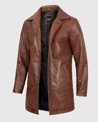 Men's Tan Distressed Leather Coat