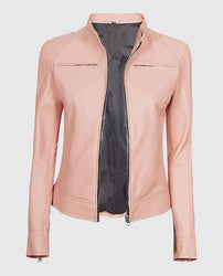Women's Cafe Racer Light Pink Leather Jacket