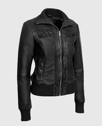 Women's Bomber Black Leather Jacket