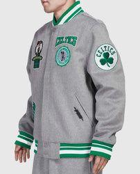 Boston Celtics Crest Emblem Heather Grey Varsity Wool Jacket