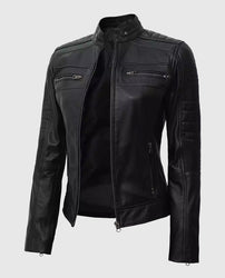 Women's Black Cafe Racer Leather Jacket