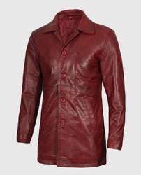 Men's Maroon Real Sheepskin Leather Coat