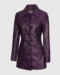 Women's Mid-Length Leather Purple Coat
