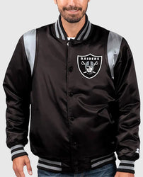 Las Vegas Raiders Prime Time Black/Silver Varsity Satin Jacket
