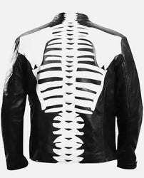 Halloween Special Spooky Skeleton Bones Cosplay Black Leather Jacket