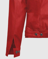 Men's Red Leather Trucker Jacket