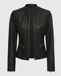 Women's Rachel Petite Black Cafe Racer Leather Jacket