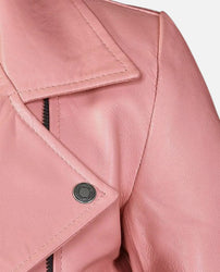 Women's Pink Leather Biker Jacket