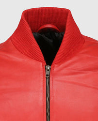 Dizller 8 Ball Pool Red Letterman Bomber Leather Jacket