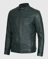 Men's Dark Green Cafe Racer Leather Jacket