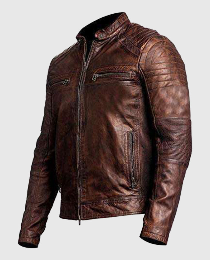 Men's Cafe Racer Vintage Retro Brown Leather Jacket