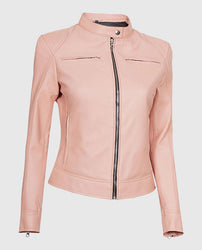 Women's Cafe Racer Light Pink Leather Jacket