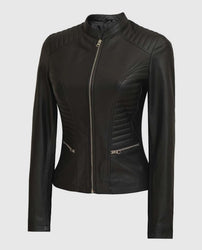 Women's Rachel Petite Black Cafe Racer Leather Jacket