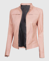 Women's Cafe Racer Light Pink Leather Jacket