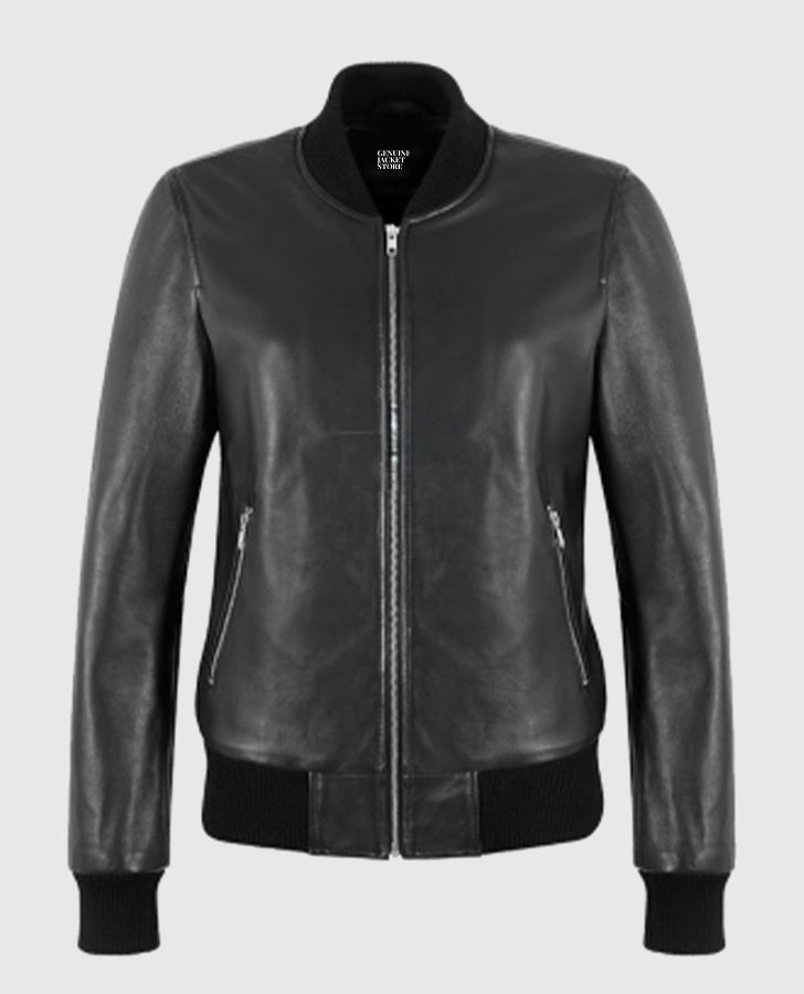 Alpha 2 Women's Black Bomber Leather Jacket
