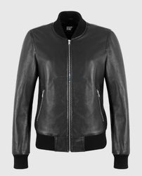 Alpha 2 Women's Black Bomber Leather Jacket