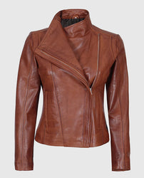 Women's Arezzo Cognac Cafe Racer Leather Jacket