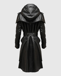 Men's Black Stylish Hooded Leather Coat