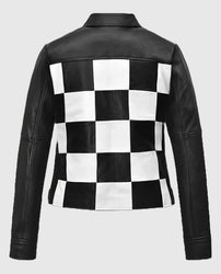 Women's Black & White Biker Leather Jacket