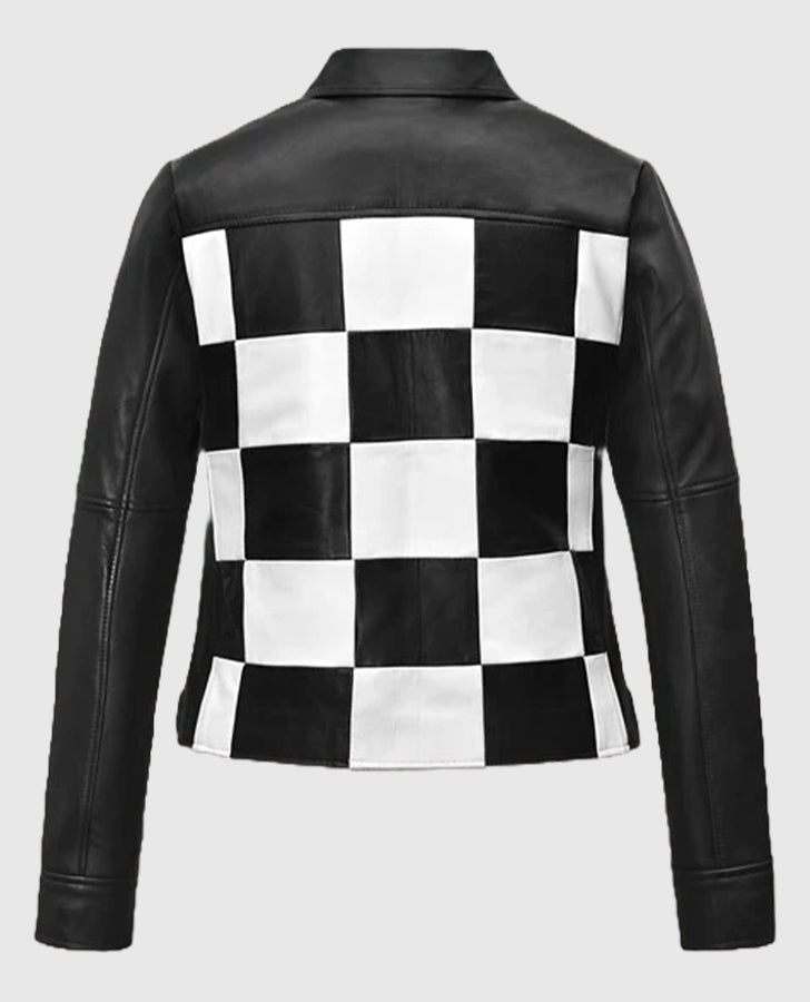 Women's Black & White Biker Leather Jacket
