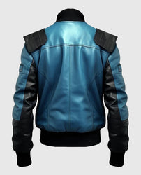Men's Blue Black Bomber Leather Jacket