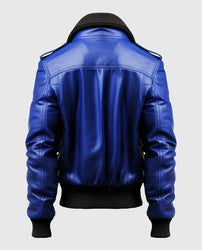Men's Blue Leather Bomber Jacket