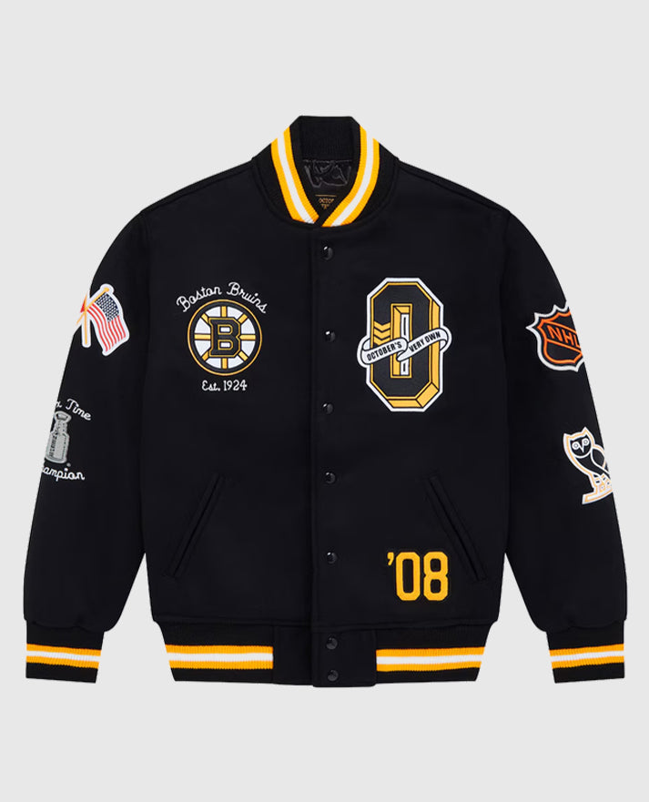 Boston Bruins OVO Black Varsity Jacket