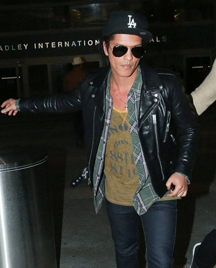 Bruno Mars Black Leather Biker Jacket