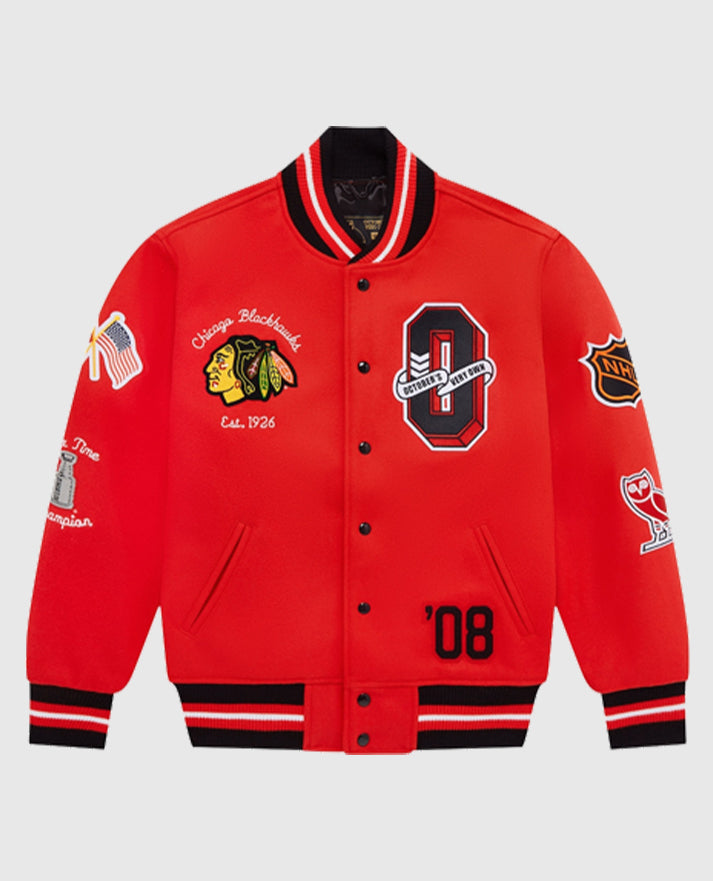 Chicago Blackhawks OVO Red Varsity Jacket
