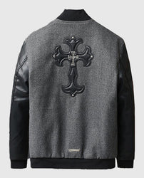 Men's Chrome Cross Letterman Bomber Grey Jacket