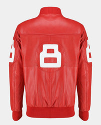 Dizller 8 Ball Pool Red Letterman Bomber Leather Jacket