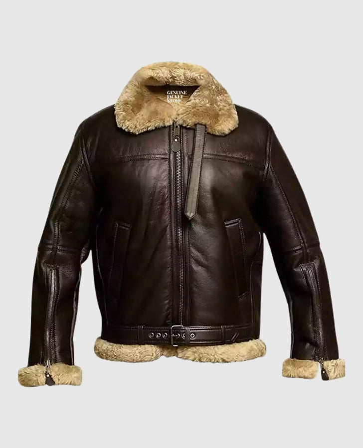 FUR Aviator Flying Pilot Bomber Brown Jacket