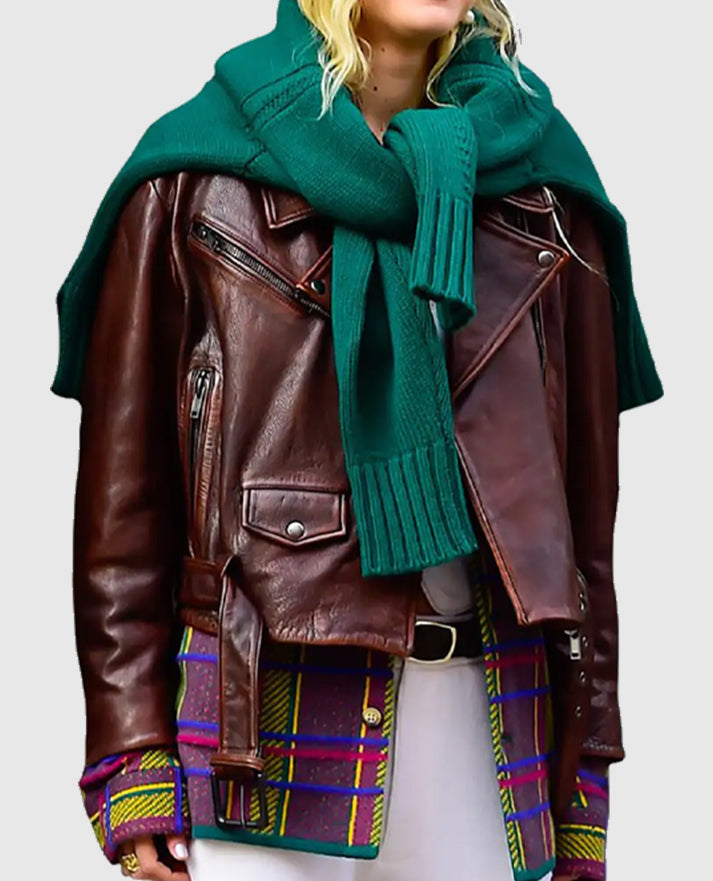 Gigi Hadid Brown Leather Jacket