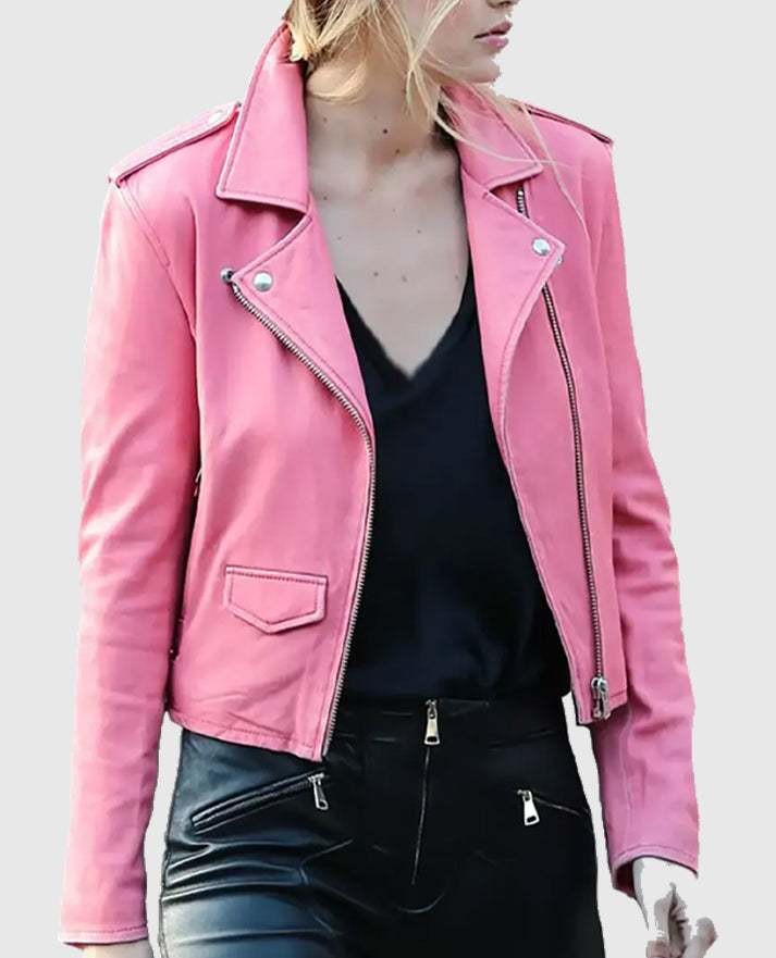 Gigi Hadid Pink Leather Biker Jacket