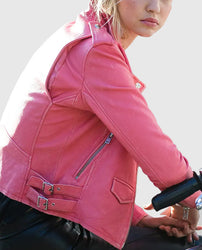 Gigi Hadid Pink Leather Biker Jacket