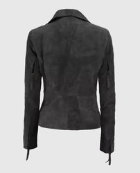 Women's Grey Suede Leather Moto Jacket