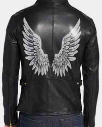 Halloween Black Wings Printed Black Leather Jacket