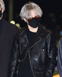 Jimin Black Biker Leather Jacket